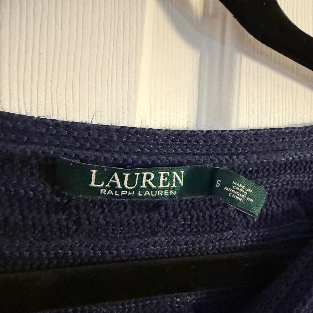 Lauren Ralph Lauren Cable‎ Knit Sweater Navy Blue Small Boat Neck Classic Casual
